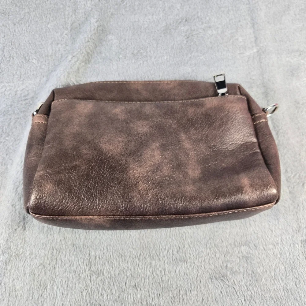 Westbronco Brown Vegan Leather Crossbody Bag Camera Bag Distressed Vintage Style